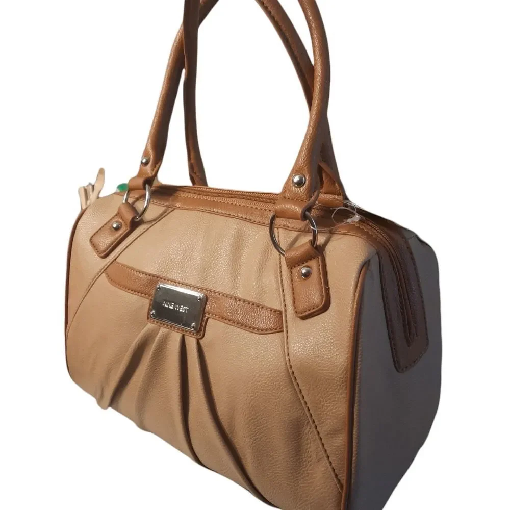 Nine West Handbag Clockwork Satchel Beige Brown Womens